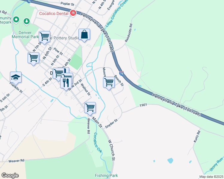 map of restaurants, bars, coffee shops, grocery stores, and more near 101 Birch St in Denver
