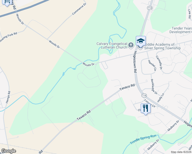 map of restaurants, bars, coffee shops, grocery stores, and more near 261 Woods Drive in Mechanicsburg