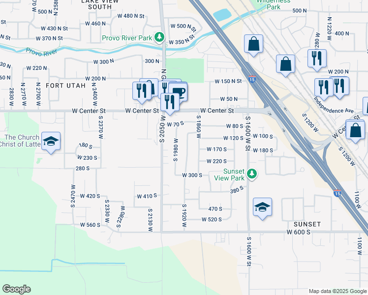 map of restaurants, bars, coffee shops, grocery stores, and more near 164 S 1920 W in Provo