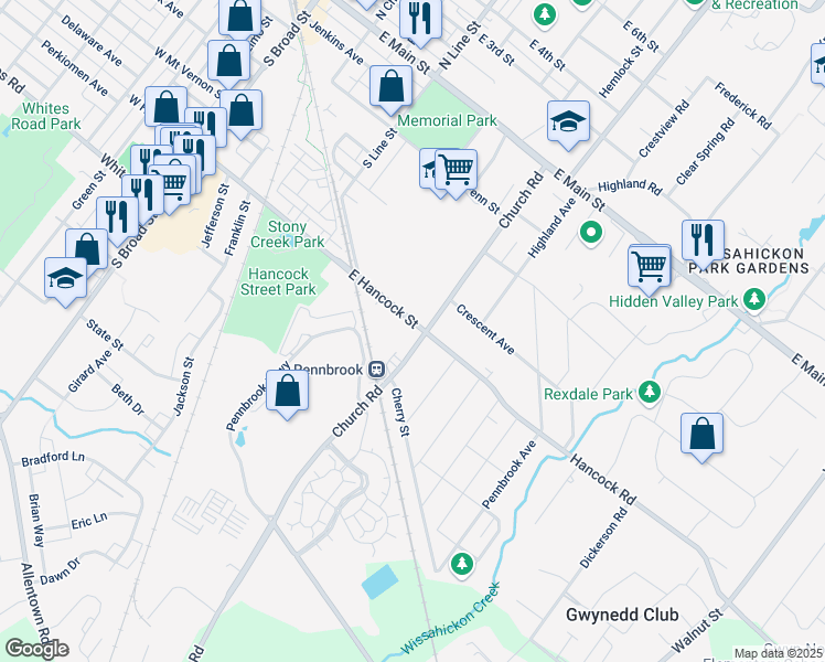 map of restaurants, bars, coffee shops, grocery stores, and more near 482 East Hancock Street in Lansdale