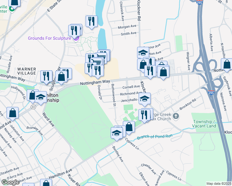 map of restaurants, bars, coffee shops, grocery stores, and more near 1500 Richmond Avenue in Hamilton Township