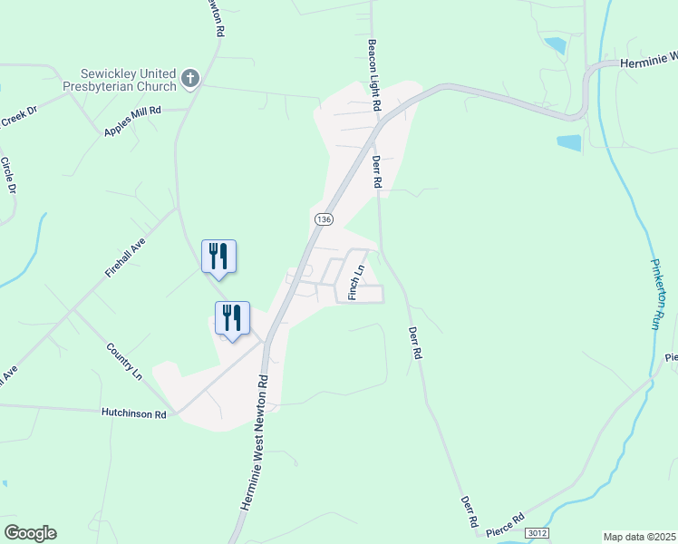 map of restaurants, bars, coffee shops, grocery stores, and more near 1436 Greensburg Pike in West Newton