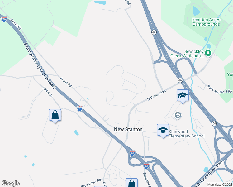 map of restaurants, bars, coffee shops, grocery stores, and more near 412 Crossbow Drive in New Stanton