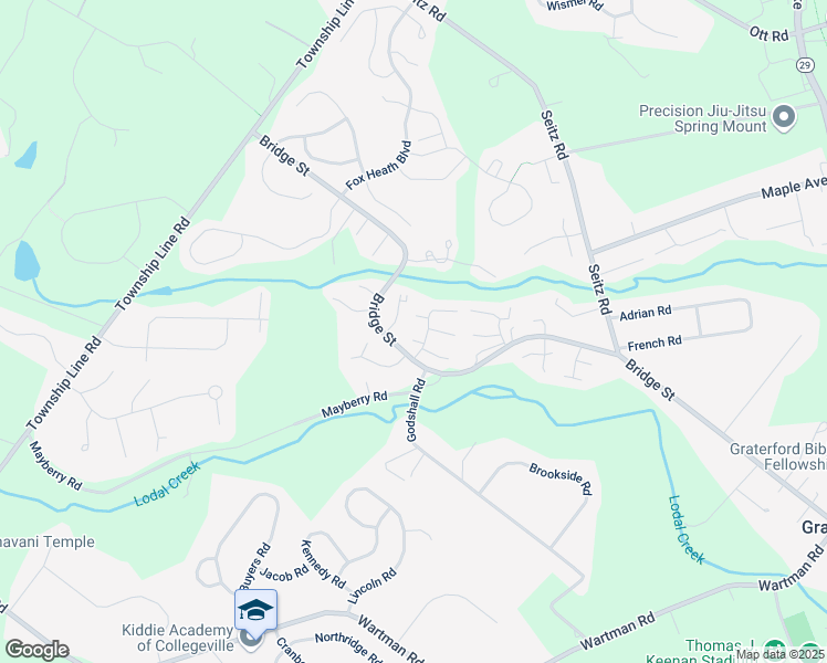 map of restaurants, bars, coffee shops, grocery stores, and more near 433 Bridge Street in Collegeville