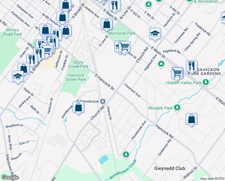 map of restaurants, bars, coffee shops, grocery stores, and more near 482 East Hancock Street in Lansdale