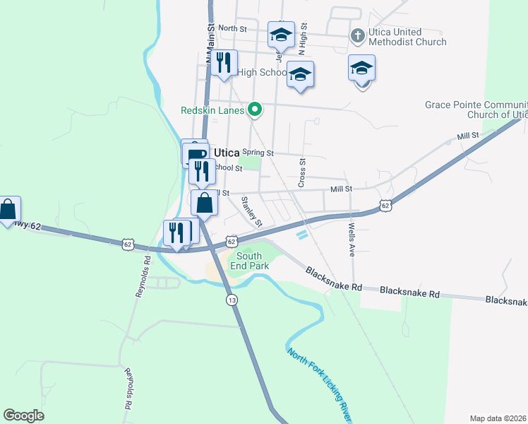 map of restaurants, bars, coffee shops, grocery stores, and more near 145 South Washington Street in Utica