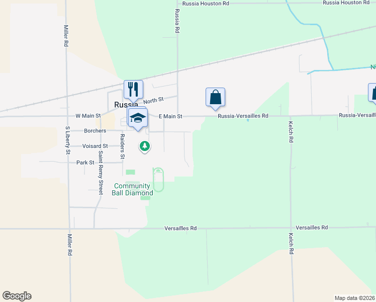 map of restaurants, bars, coffee shops, grocery stores, and more near 231 Elizabeth Drive in Russia