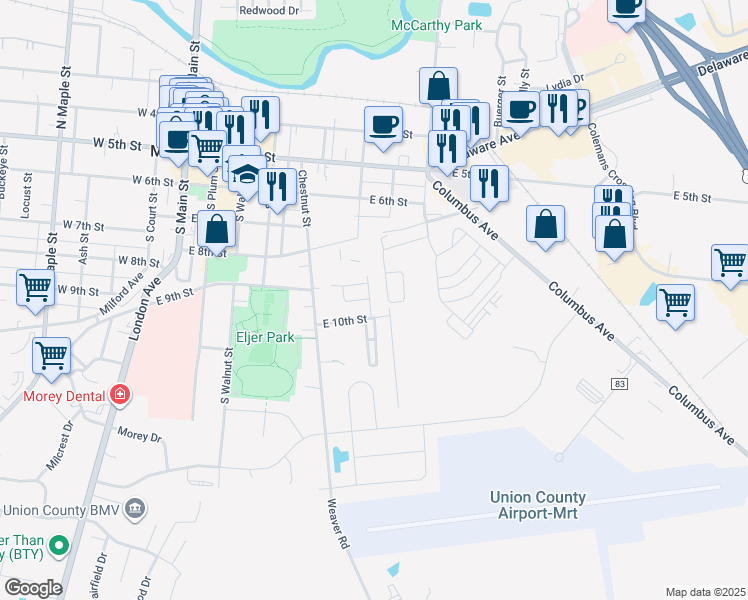 map of restaurants, bars, coffee shops, grocery stores, and more near 84 Pin Oak Drive in Marysville