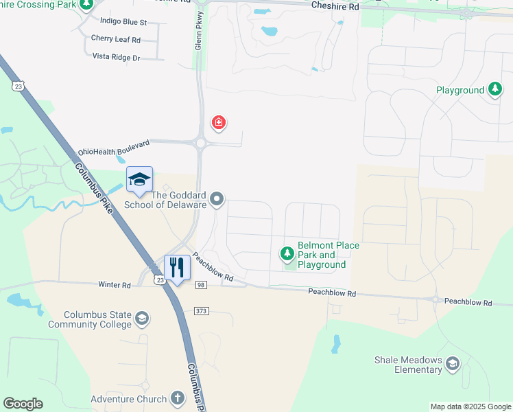 map of restaurants, bars, coffee shops, grocery stores, and more near 381 Crownover Way in Lewis Center