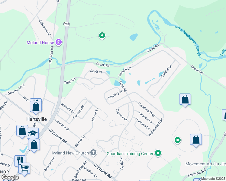 map of restaurants, bars, coffee shops, grocery stores, and more near 1163 Maxwell Manor in Warminster