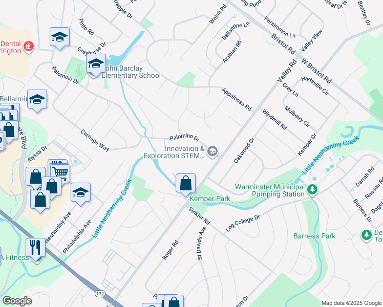 map of restaurants, bars, coffee shops, grocery stores, and more near 1737 Sorrel Road in Warrington