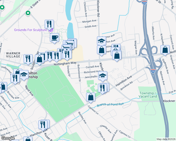 map of restaurants, bars, coffee shops, grocery stores, and more near 117 Chewalla Boulevard in Hamilton Township