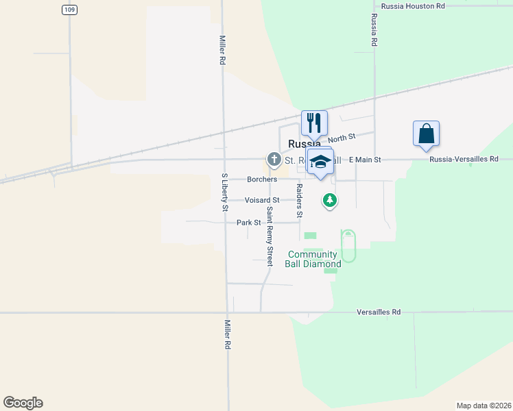 map of restaurants, bars, coffee shops, grocery stores, and more near 111 Voisard Street in Russia