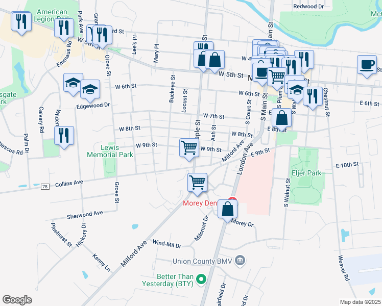 map of restaurants, bars, coffee shops, grocery stores, and more near 511 S Maple St in Marysville