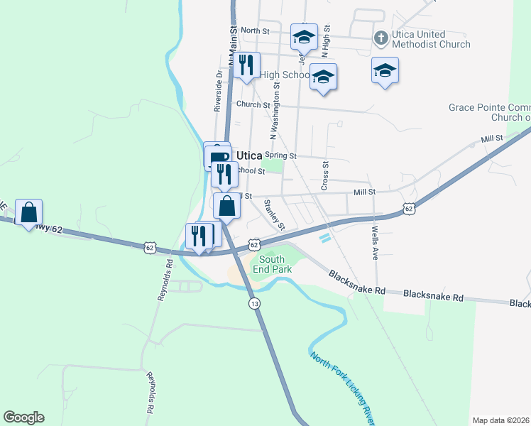 map of restaurants, bars, coffee shops, grocery stores, and more near 133 Stanley Street in Utica