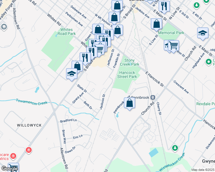 map of restaurants, bars, coffee shops, grocery stores, and more near 646 Jackson Street in Lansdale