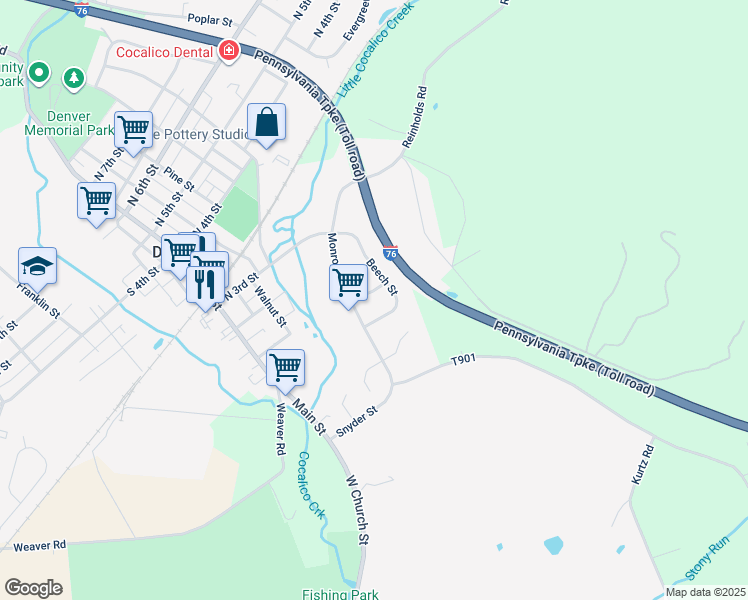 map of restaurants, bars, coffee shops, grocery stores, and more near 125 Birch Street in Denver