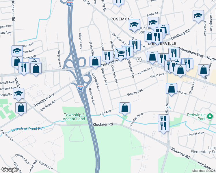 map of restaurants, bars, coffee shops, grocery stores, and more near 229 Crescent Avenue in Hamilton Township