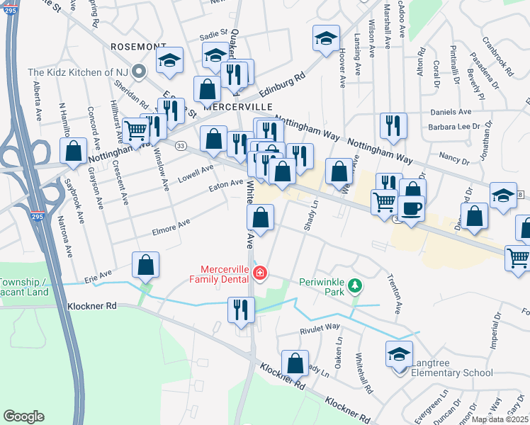 map of restaurants, bars, coffee shops, grocery stores, and more near 2365 Wh-Mer Road in Trenton