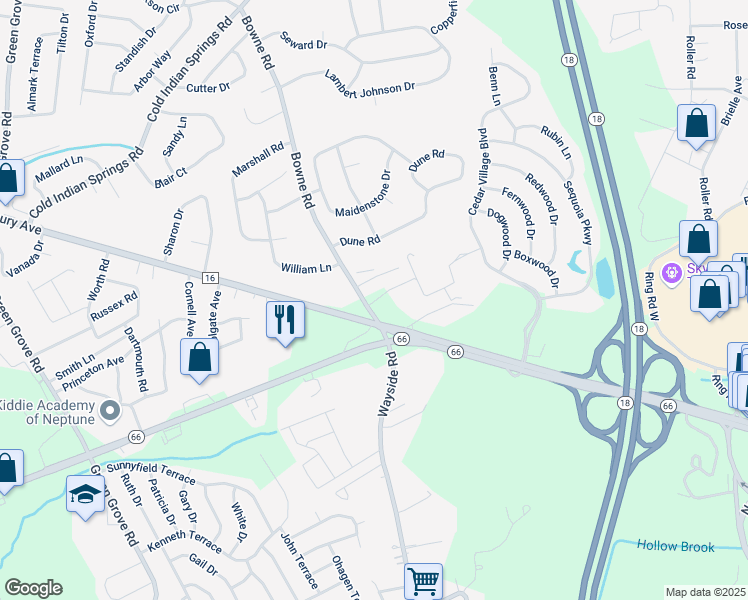 map of restaurants, bars, coffee shops, grocery stores, and more near 9 Bowne Road in Monmouth County