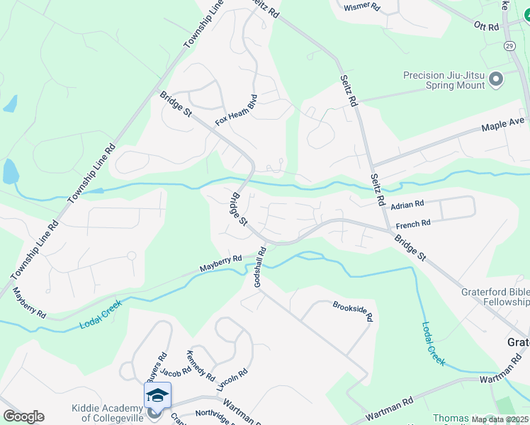 map of restaurants, bars, coffee shops, grocery stores, and more near 429 Bridge Street in Collegeville