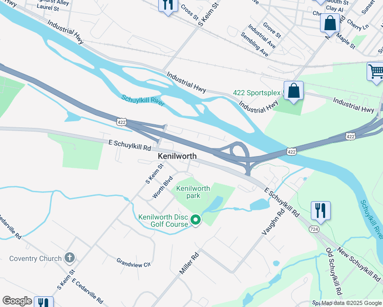 map of restaurants, bars, coffee shops, grocery stores, and more near 1041 East Schuylkill Road in Pottstown