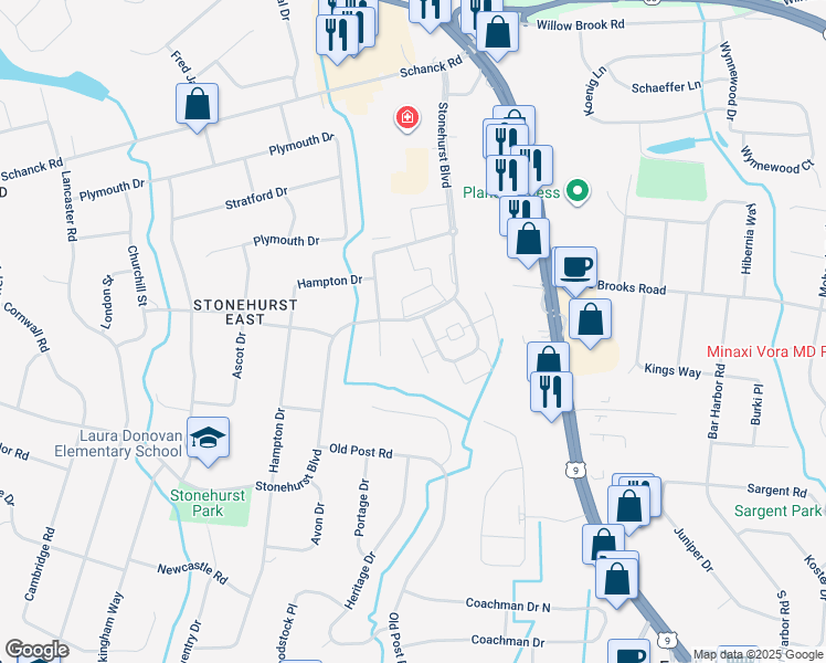 map of restaurants, bars, coffee shops, grocery stores, and more near 110 Stonehurst Boulevard in Freehold