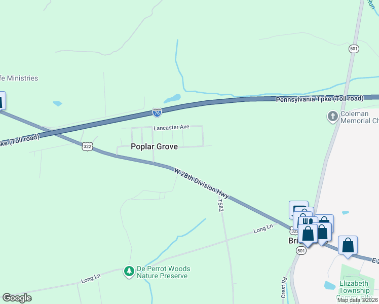 map of restaurants, bars, coffee shops, grocery stores, and more near 232 Park Avenue in Lititz