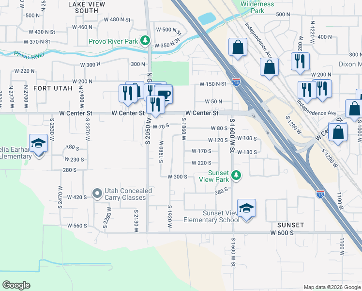 map of restaurants, bars, coffee shops, grocery stores, and more near 146 South 1860 West in Provo