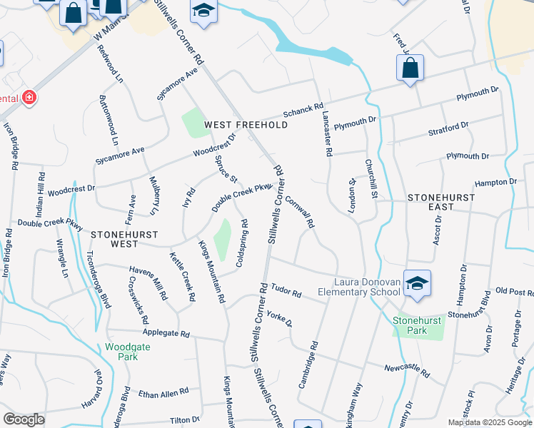 map of restaurants, bars, coffee shops, grocery stores, and more near 251 Stillwells Corner Road in Freehold