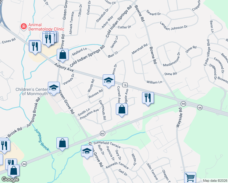 map of restaurants, bars, coffee shops, grocery stores, and more near 3410 Asbury Avenue in Neptune City