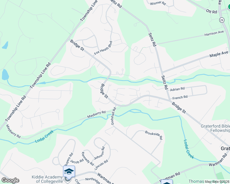 map of restaurants, bars, coffee shops, grocery stores, and more near 429 Bridge Street in Collegeville