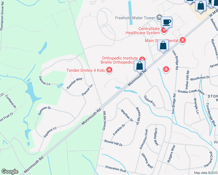 map of restaurants, bars, coffee shops, grocery stores, and more near 1151 West Main Street in Freehold Township