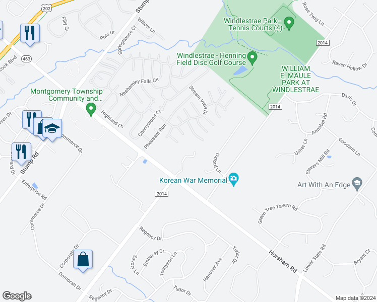map of restaurants, bars, coffee shops, grocery stores, and more near 1089 Horsham Road in North Wales