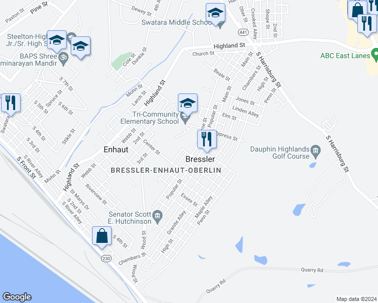 map of restaurants, bars, coffee shops, grocery stores, and more near 685 Monroe Street in Harrisburg