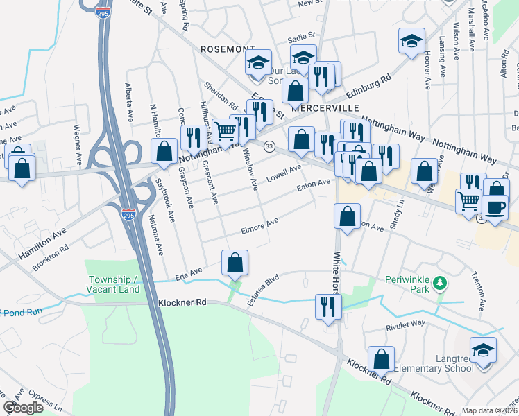 map of restaurants, bars, coffee shops, grocery stores, and more near 171 Eaton Avenue in Hamilton Township