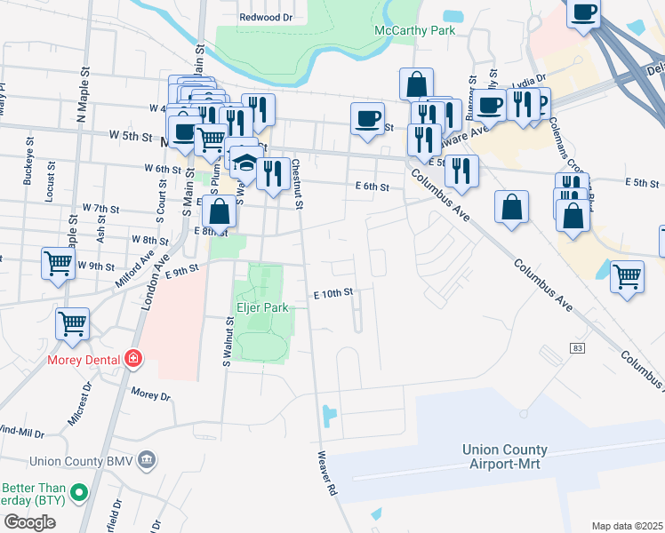 map of restaurants, bars, coffee shops, grocery stores, and more near 84 Pin Oak Drive in Marysville