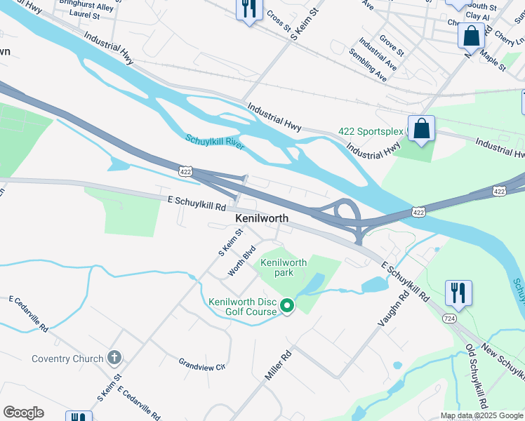 map of restaurants, bars, coffee shops, grocery stores, and more near 1009 East Schuylkill Road in Pottstown