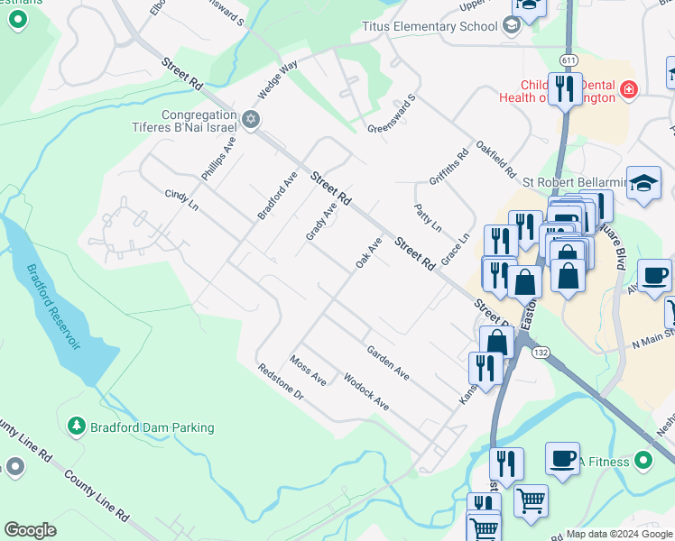 map of restaurants, bars, coffee shops, grocery stores, and more near 2312 Evergreen Avenue in Warrington