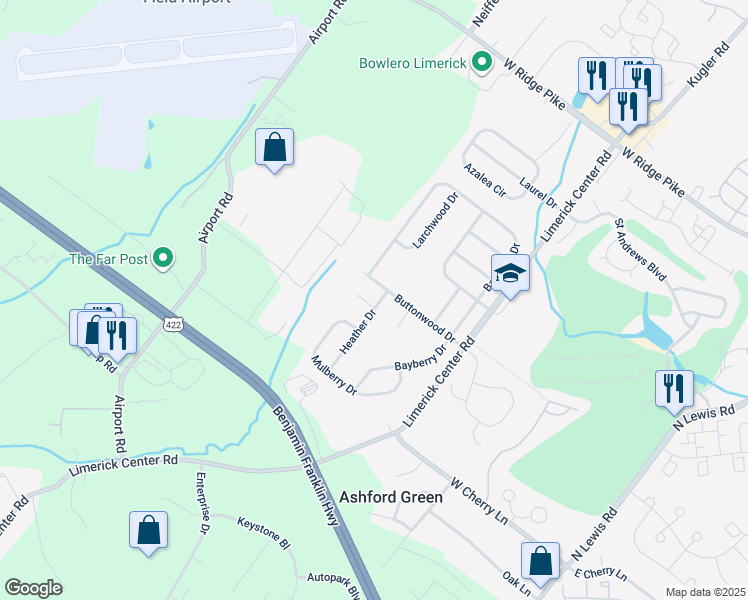 map of restaurants, bars, coffee shops, grocery stores, and more near 517 Thornberry Way in Royersford