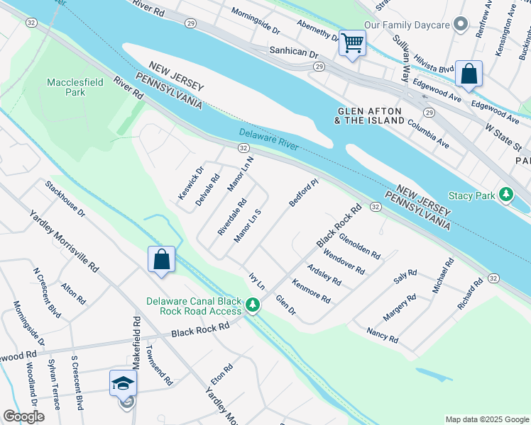 map of restaurants, bars, coffee shops, grocery stores, and more near 84 Manor Lane South in Yardley