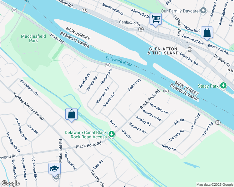 map of restaurants, bars, coffee shops, grocery stores, and more near 84 Manor Lane South in Yardley