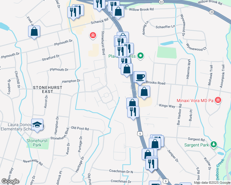 map of restaurants, bars, coffee shops, grocery stores, and more near 20 Manchester Court in Freehold