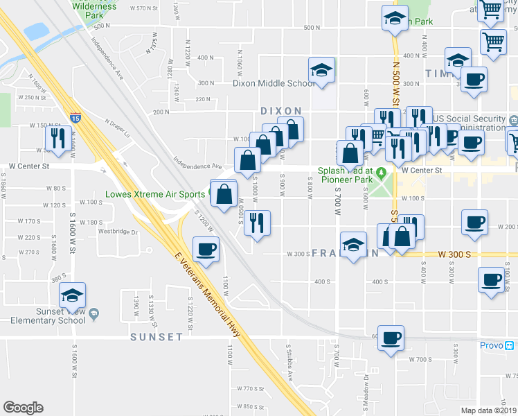 map of restaurants, bars, coffee shops, grocery stores, and more near 177 South 1050 West in Provo