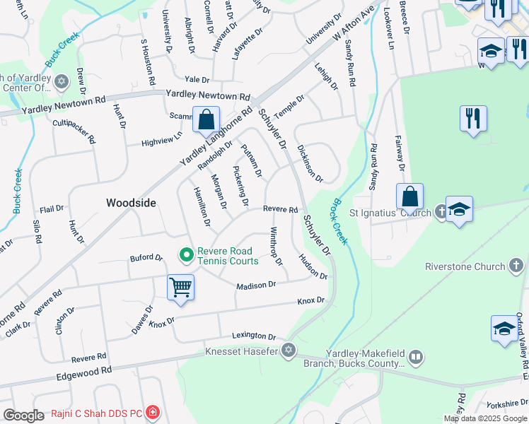 map of restaurants, bars, coffee shops, grocery stores, and more near 1233 Revere Road in Morrisville