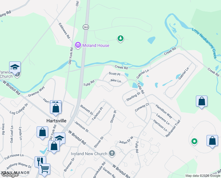 map of restaurants, bars, coffee shops, grocery stores, and more near 4505 Knox Court in Warwick