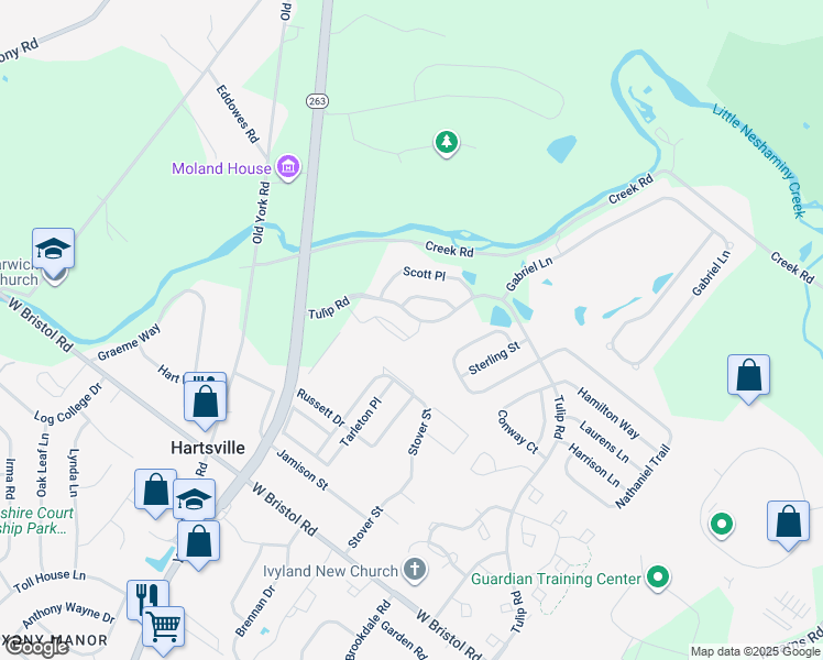 map of restaurants, bars, coffee shops, grocery stores, and more near 3303 Knox Court in Warwick
