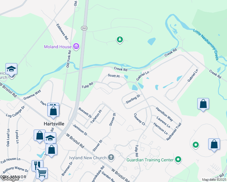 map of restaurants, bars, coffee shops, grocery stores, and more near 4404 Knox Court in Warwick