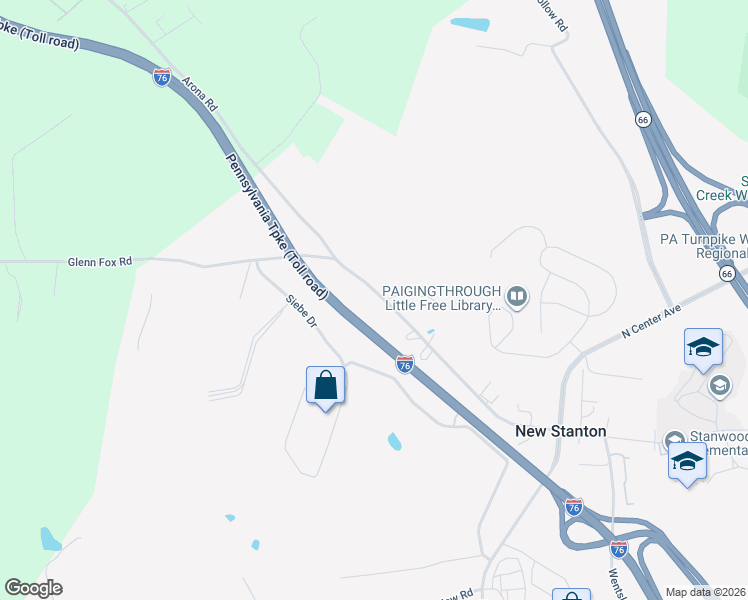 map of restaurants, bars, coffee shops, grocery stores, and more near 423 Arona Road in New Stanton