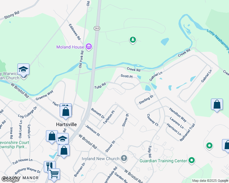 map of restaurants, bars, coffee shops, grocery stores, and more near 5605 Knox Court in Warwick
